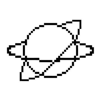 pixelado resumen planeta con intersectando órbitas minimalista negro y blanco digital espacio arte, sencillo geométrico diseño vector