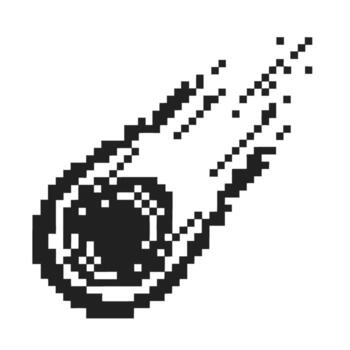 píxel Arte meteorito rayado a través de blanco antecedentes retro negro y blanco cometa, 8 poco que cae asteroide ilustración vector