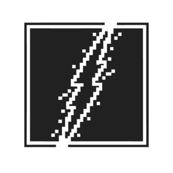 Pixelated lightning bolt icon isolated on black, minimal geometric digital thunderstorm concept, retro 8 bit symbol vector