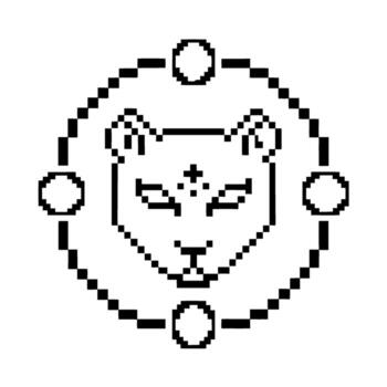 Pixel art leopard head with geometric circle and dots minimal digital animal face, abstract wild feline linear design vector