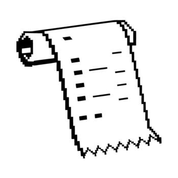 píxel recibo icono retro 8 poco compras lista, digital financiero registro, monocromo interfaz símbolo, aislado concepto vector