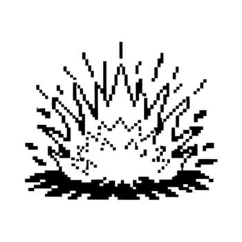 Pixel explosion blast black and white retro digital burst, abstract fire effect, 8 bit pixelated damage, game concept vector