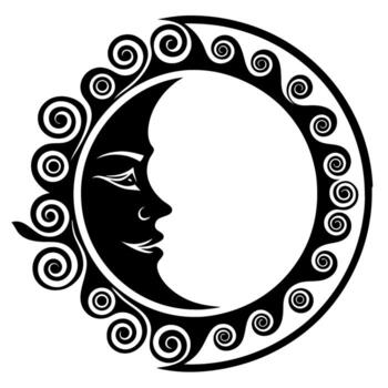 Sun and moon in harmonious balance decorative black and white celestial design with swirling ornamental patterns and serene face vector