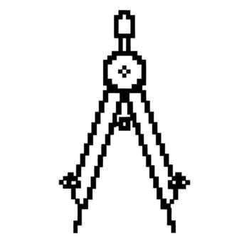 Pixel art drawing compass minimalist black and white geometric tool, precision measurement for mathematics and architecture vector