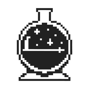 Pixel art magic potion flask with sparkling liquid retro gaming fantasy icon for alchemy, adventure, or science themes vector