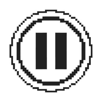 Pixelated pause icon, black and white digital symbol retro 8 bit user interface sign for media or control vector
