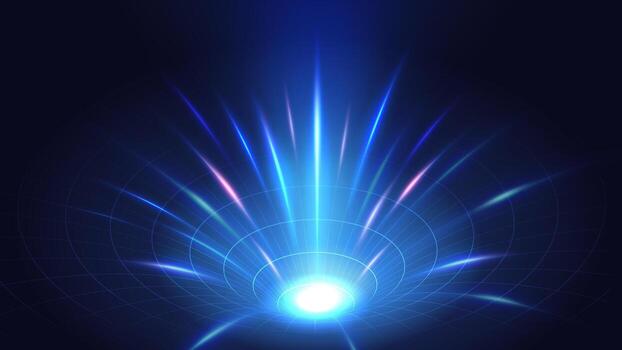 Abstract futuristic background with glowing blue digital wormhole. Technology and data transfer concept. vector