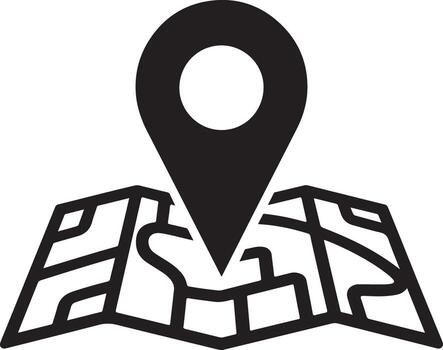 negro mapa puntero en un doblada mapa aislado en blanco antecedentes vector