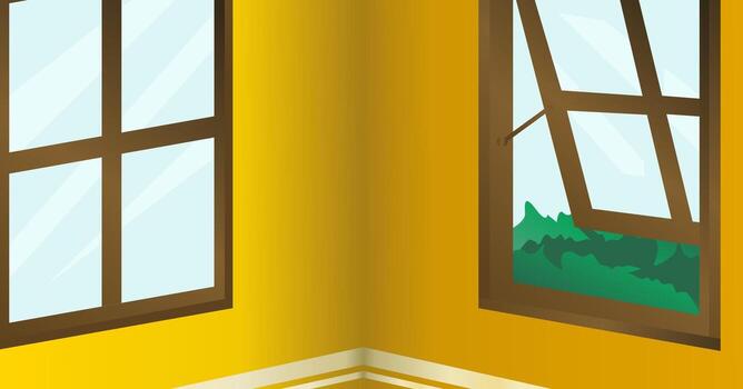 View of a corner of a wall with an open window. vector