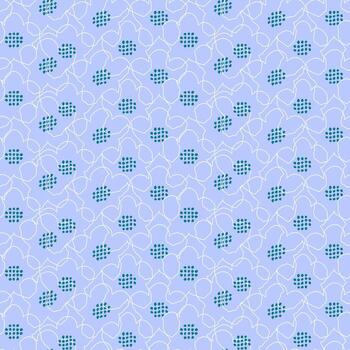 Seamless floral pattern with white abstract line flowers and teal dotted centers on a soft periwinkle background. Elegant minimal design for textiles, wrapping, and decor vector