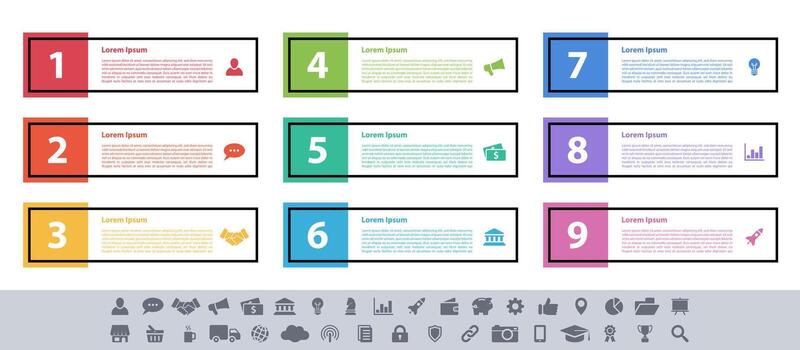 infografía modelo diseño con nueve diferente íconos vector
