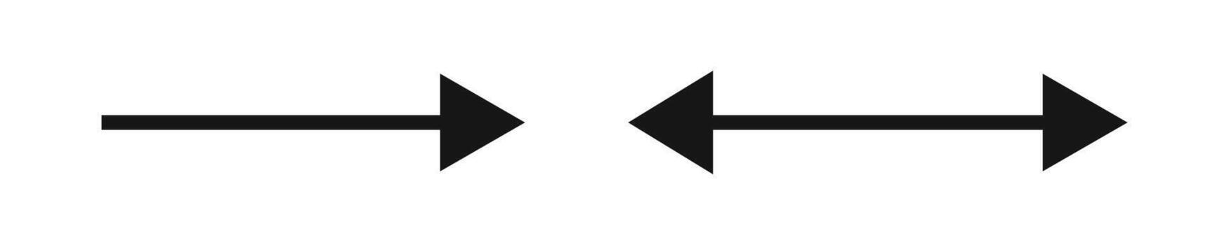 Arrow and double arrow icons. Next or look here symbols. Black horizontal pointer, direction or location, reverse or width signs isolated on white background. graphic illustration vector