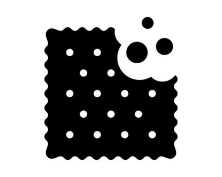 Silhouette of bitten cracker with crumbs. Sweet or salty biscuit cookie in square shape. Crunchy snack isolated on white background. graphic illustration vector