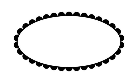 Oval frame with scalloped borders. Elliptic vignette with frilly edges for picture, photo or mirror isolated on white background. graphic illustration vector