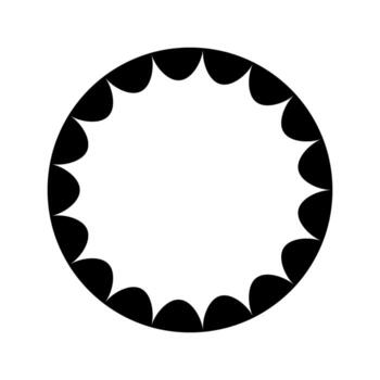 Round frame with wavy inner edges. Circle shape with scalloped inside borders isolated on white background. Picture or mirror vignette template. graphic illustration vector