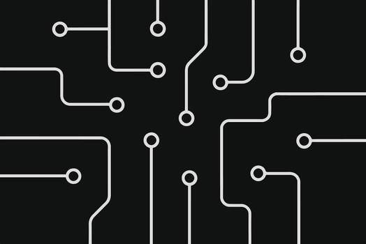 Electronics board. Circuit board electronic hi tech pattern. Black monochrome background. gray lines and dots isolated on black background eps 10 vector