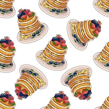 Colorful stacks of pancakes with fruit vector