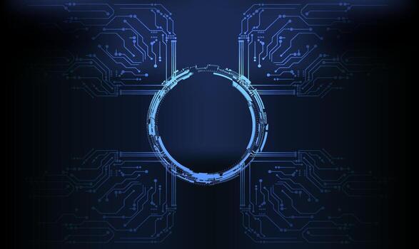 Digital circuit design with glowing blue elements on a dark background vector