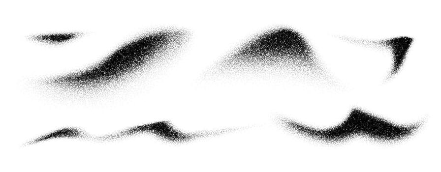 Abstract noise and grain wave texture set. Black and white dot spray pattern with halftone gradient and dust effect. Grunge background for design, illustration, and creative overlay elements vector
