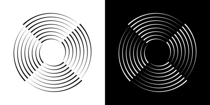 Concentric Circular Lines Icon Set. Abstract Geometric Pattern And Optical Illusion Outline Symbol Collection. Modern Design Element For Visual Art And Decoration. Isolated Illustration vector