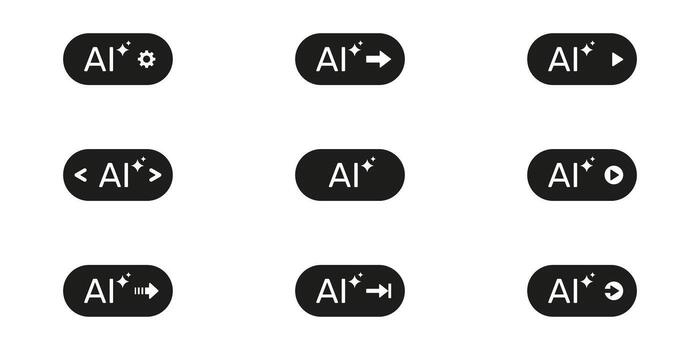 Artificial Intelligence Generate Button Action Solid Icon Set. Machine Learning Digital Creativity Innovation. User Interface Silhouette Symbol Collection. Isolated Illustration vector