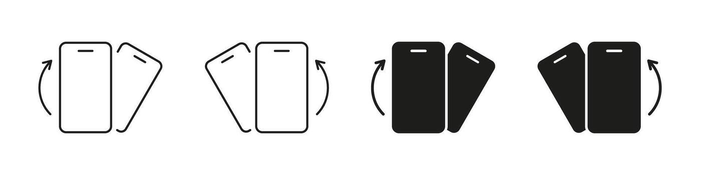 teléfono inteligente rotación gesto icono colocar. dispositivo orientación cambio y pantalla rotación contorno y silueta símbolo recopilación. móvil Interacción y usuario interfaz. ilustración vector
