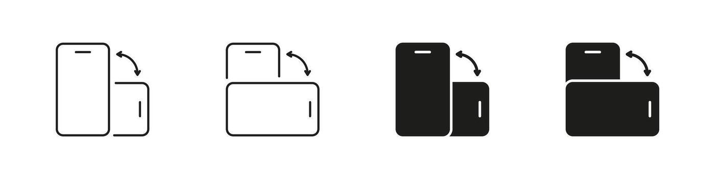 Smartphone Rotation Orientation Icon Set. Device Screen Rotation And Landscape To Portrait Mode Transition Symbol Collection. Mobile Interface Adjustment. Isolated Illustration vector