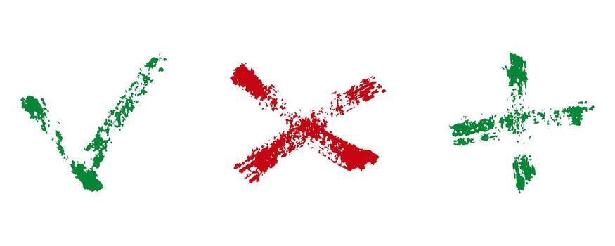 Check Marks Doodle. Yes, No and Plus Check Sign. Hand Drawn Brush Stroke Approval, Error and Addition Concept Silhouette Symbol Collection. Isolated Illustration vector