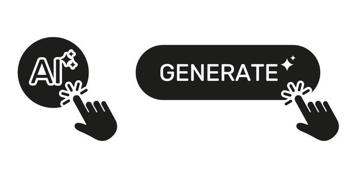 Artificial Intelligence Generate Button Click Cursor Hand Solid Icon Set. Digital Creativity Innovation Machine Learning User Interface Silhouette Symbol Collection. Isolated Illustration vector