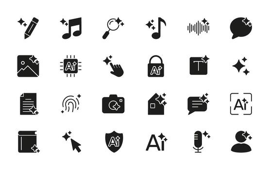 Generate AI Multimedia User Interface. Artificial Intelligence Signs With Sparkle Effect. AI tool and sparkle Solid Icon. Isolated Illustration vector