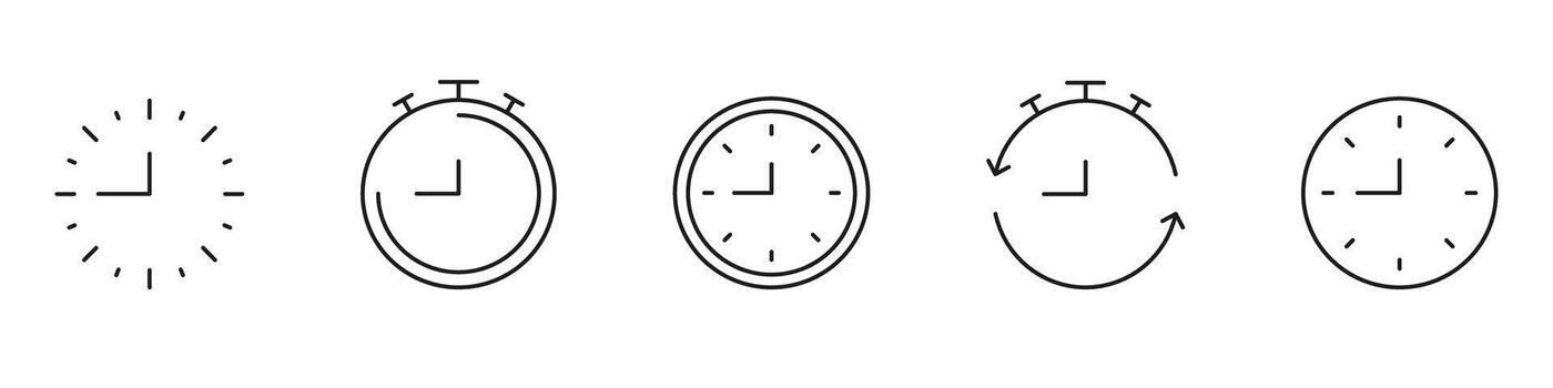 Clock And Stopwatch Line Icon Set. Time Management, Scheduling, And Countdown Outline Symbol Collection. Timekeeping And Efficiency Tools. Editable Stroke. Isolated Illustration vector