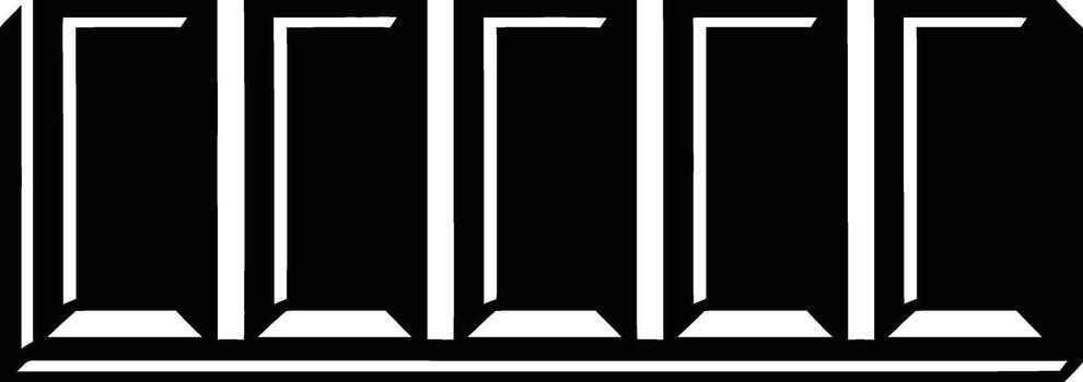 Five black rectangular panels in a row vector