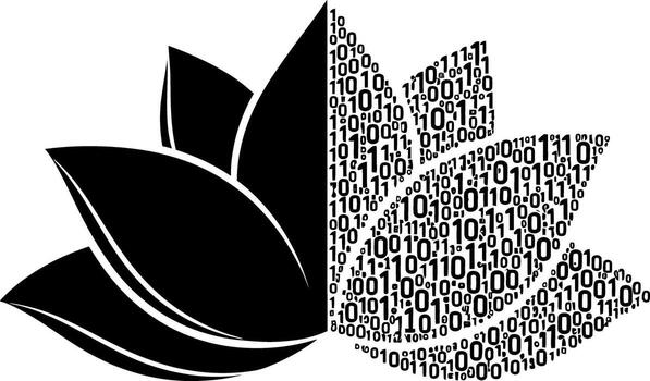 Abstract lotus flower transforming into binary code symbolizing digital enlightenment vector