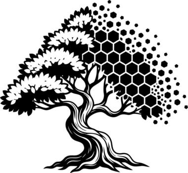 Abstract tree transforming into digital hexagons symbolizing growth and technology fusion vector