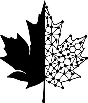Abstract maple leaf combining solid form with network design symbolizing innovation vector