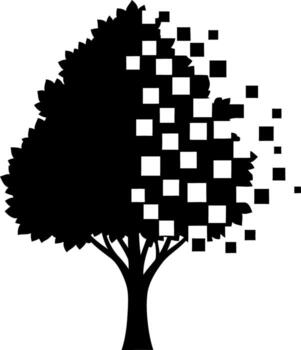 Abstract tree transforming into digital pixels symbolizing technology and natures evolutio vector