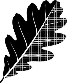 Stylized oak leaf displaying a unique grid pattern in a minimalist black and white design vector