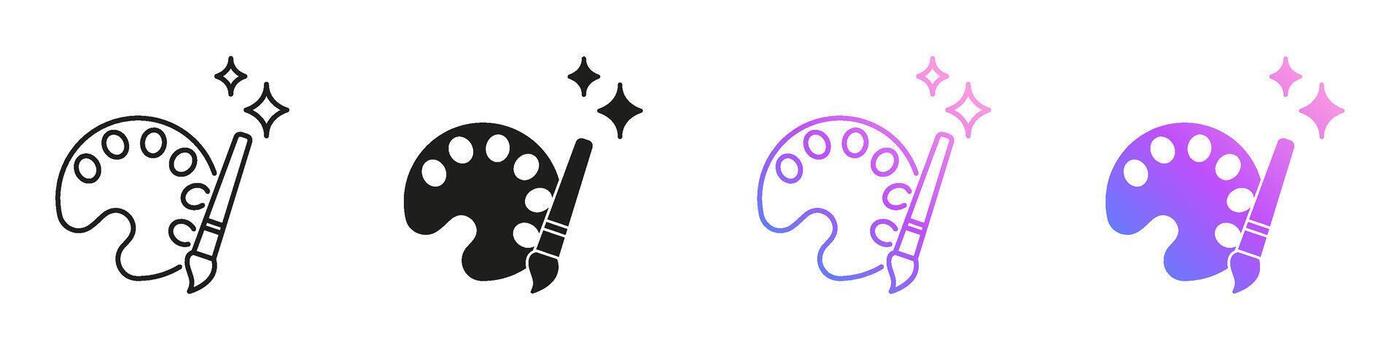 AI Palette Icons for Artificial Intelligence Creativity, Art Design and Digital Innovation Line and Solid Icon Set. AI Painting and Content Creation Symbol Collection. Isolated Illustration vector
