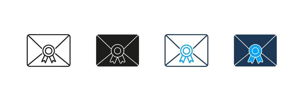 Envelope With Seal Line And Solid Icon Set. Certified Mail, Official Document, And Secure Communication Symbol Collection. Postal Service And Authentication. Isolated Illustration vector