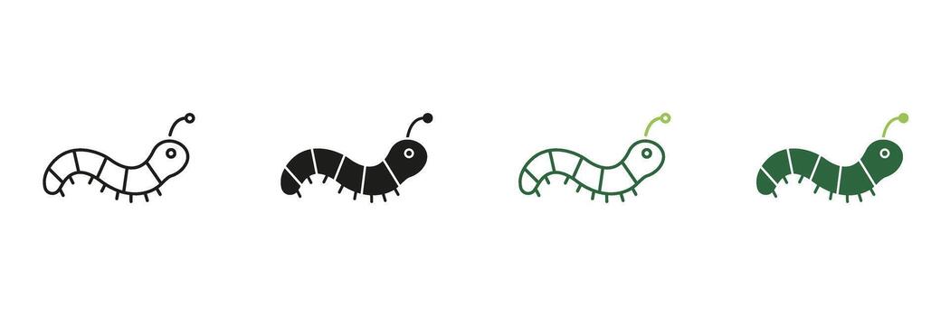 Caterpillar Line And Solid Icon Set. Insect Lifecycle And Transformation Symbol Collection. Nature And Growth Representation. Isolated Illustration vector