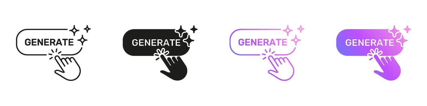 AI Generate Button With Side Hand Click Icons for Interactive Selection. Artificial Intelligence Action and Control Symbol Collection. Isolated Illustration vector