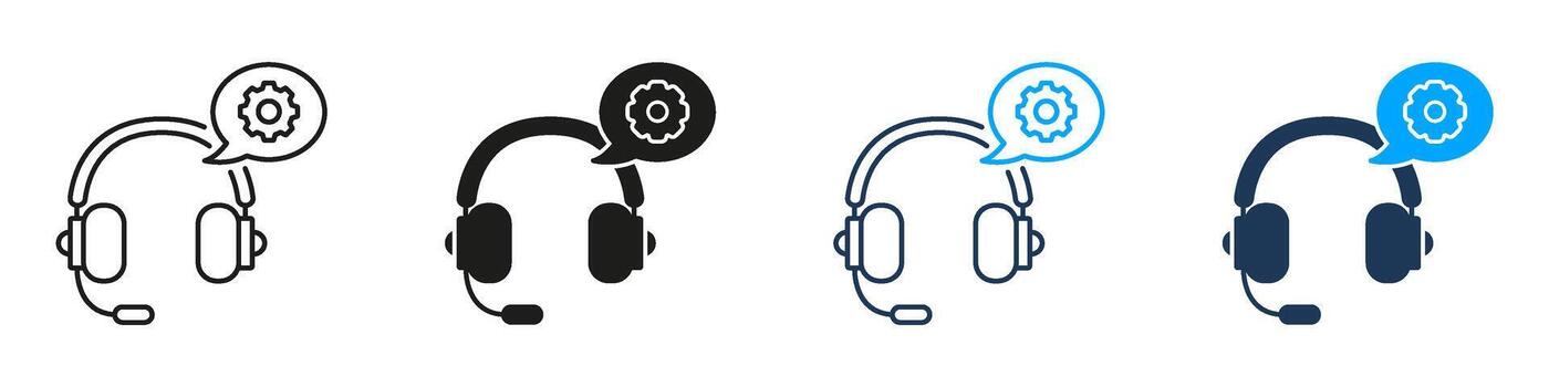 Headset With Target Customer Support Line and Solid Icon Set. Communication Service Help Desk Symbol Collection. Isolated Illustration vector