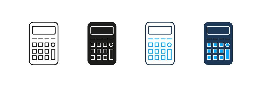 Calculator Line And Solid Icon Set. Mathematical Calculation And Financial Analysis Symbol Collection. Accounting And Budgeting Tools. Isolated Illustration vector