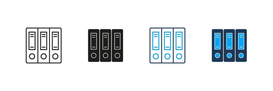 Three Ring Binders Line And Solid Icon Set. Office Organization, Document Management, And Filing System Symbol Collection. Efficient Record Keeping. Isolated Illustration vector