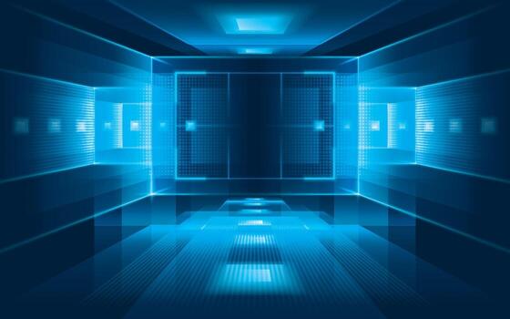 Abstract futuristic neon lights Square background. Blue Square shape futuristic background. Technology digital concept. Elegant scene Lighting effect. Light line perspective moving to lighting glowing vector