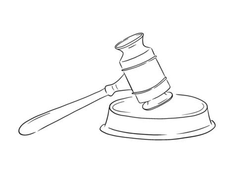 ley juez martillo dibujo. juez bosquejo. mano dibujado aislado ilustración vector