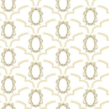 pattern of symmetrical frames with elegant bows made of light green ribbon. Seamless texture of frame with ribbons. Repetitive decorative border for wedding invitations, greeting cards, fabric vector