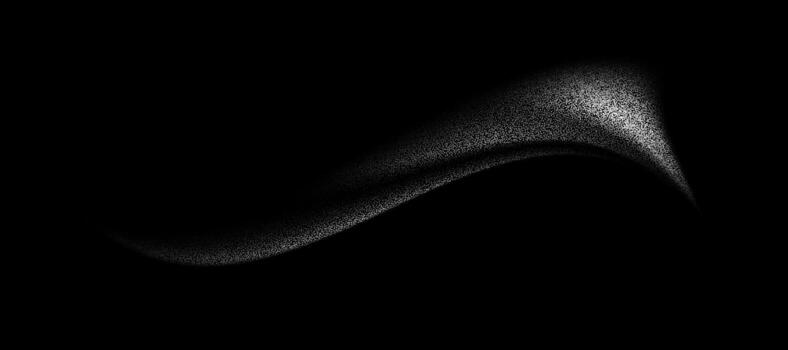 Grain textured wavy shape. Gradient abstract white noise element. Fluid stipple, halftone splatter, dotwork. Isolated on background vector