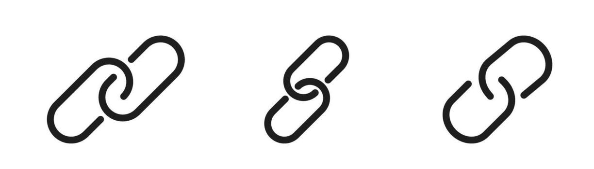 Link icon set. Internet URL or webpage url link icons. Chain, web address, internet shortcut, browser, external link, hyperlink navigation, webpage connection. Editable stroke vector