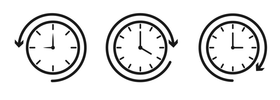 conjunto de reloj con flecha circulo icono. tiempo, historia, cronógrafo, Temporizador, proceso, cuenta regresiva vector